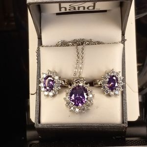 3 Cttw Oval Shape Amethyst 18 Inch Necklace And Earrings Set In 18k White Gold